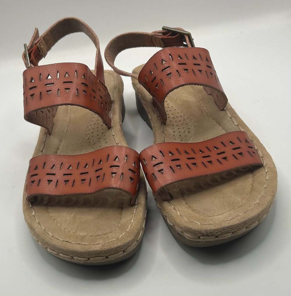 Earth Spirit Women's Brown Laser Cut Wedge Sandals Size 8